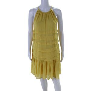 Simona Barbieri Womens Sleeveless Tiered Long Dress Yellow Size Large
